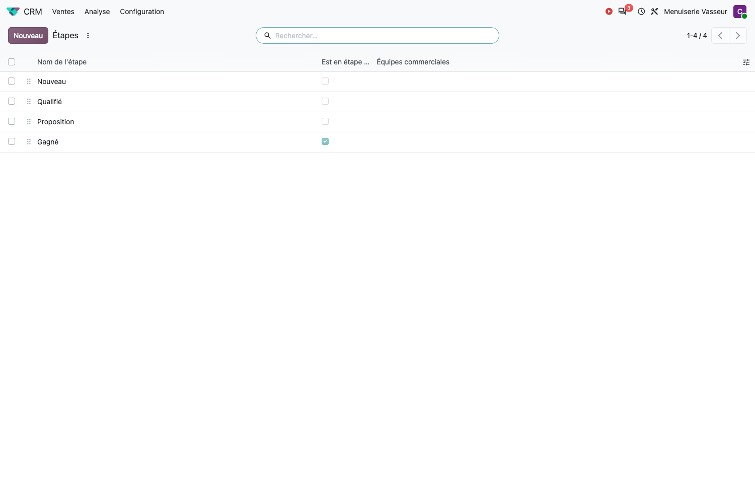 Configuration des étapes du pipeline