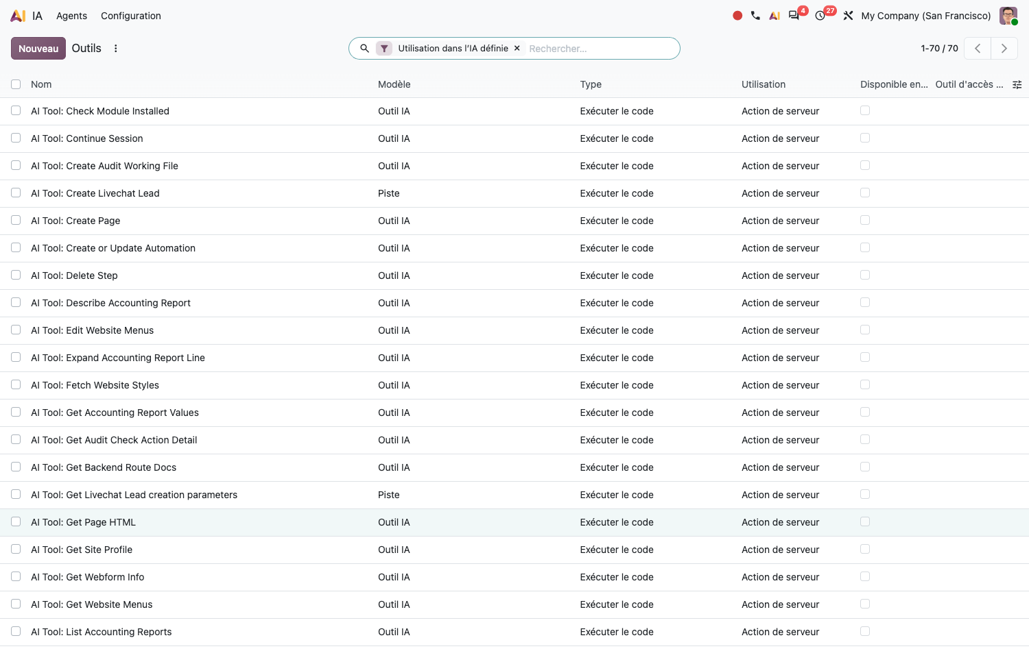 Catalogue des outils