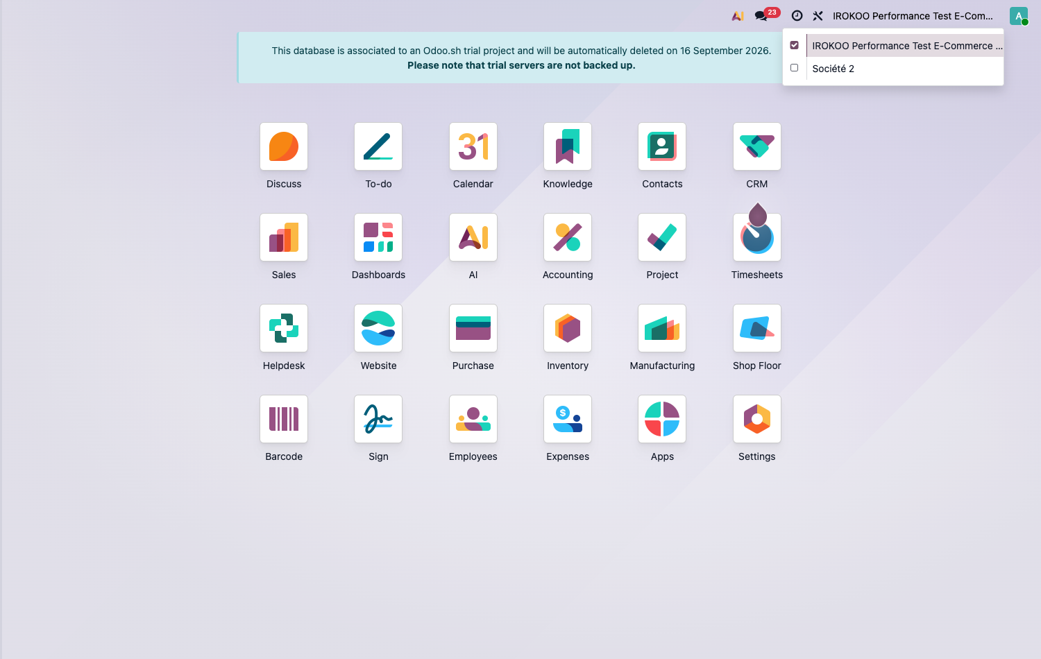 The company selector in the top bar
