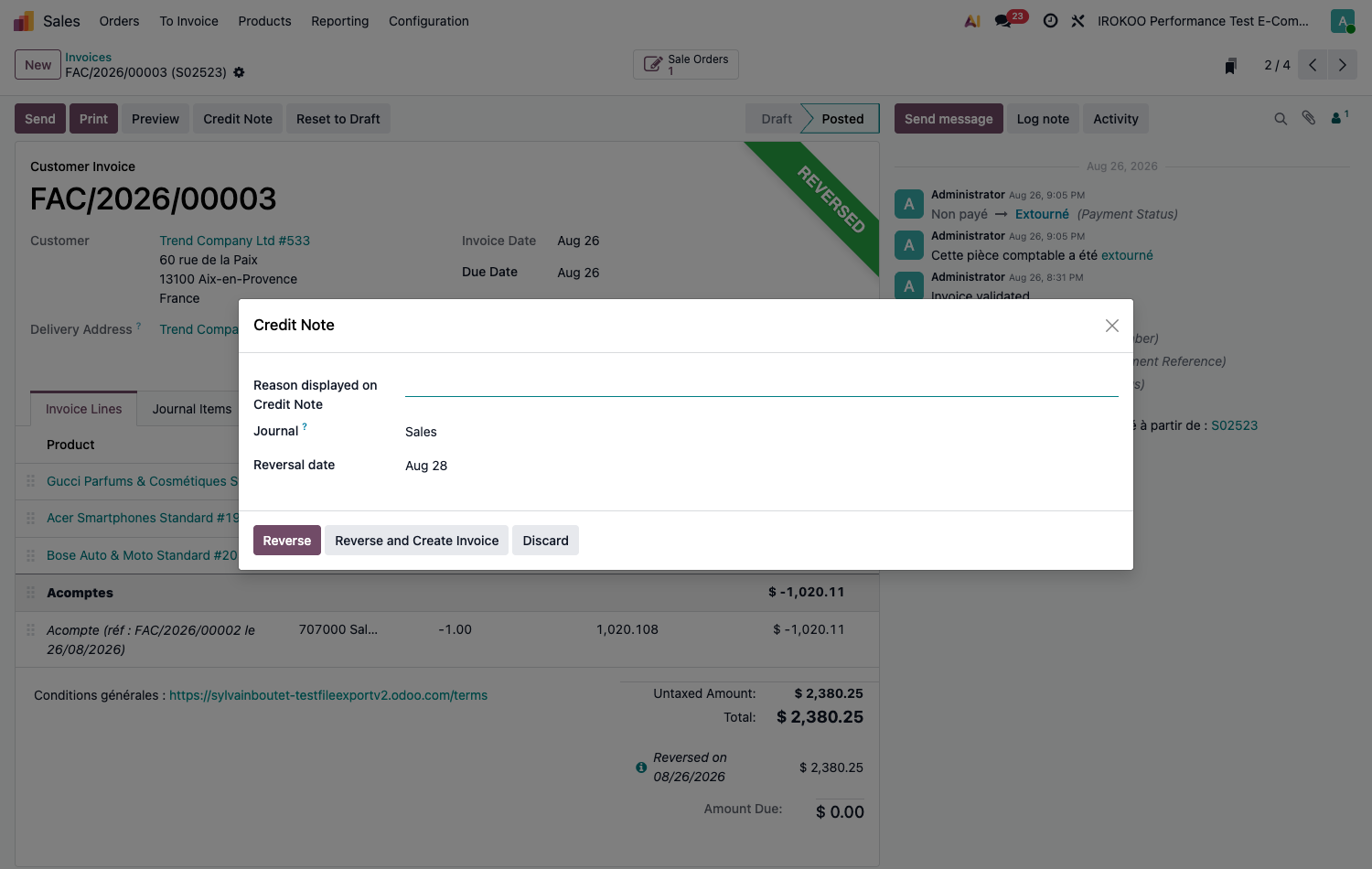 Creating a credit note
