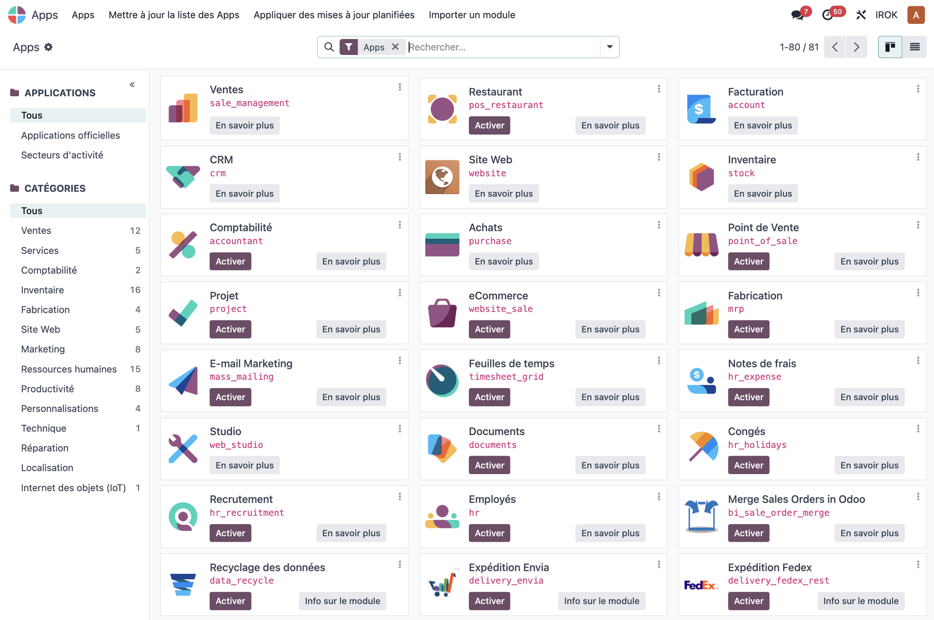 Écran d’installation des applications