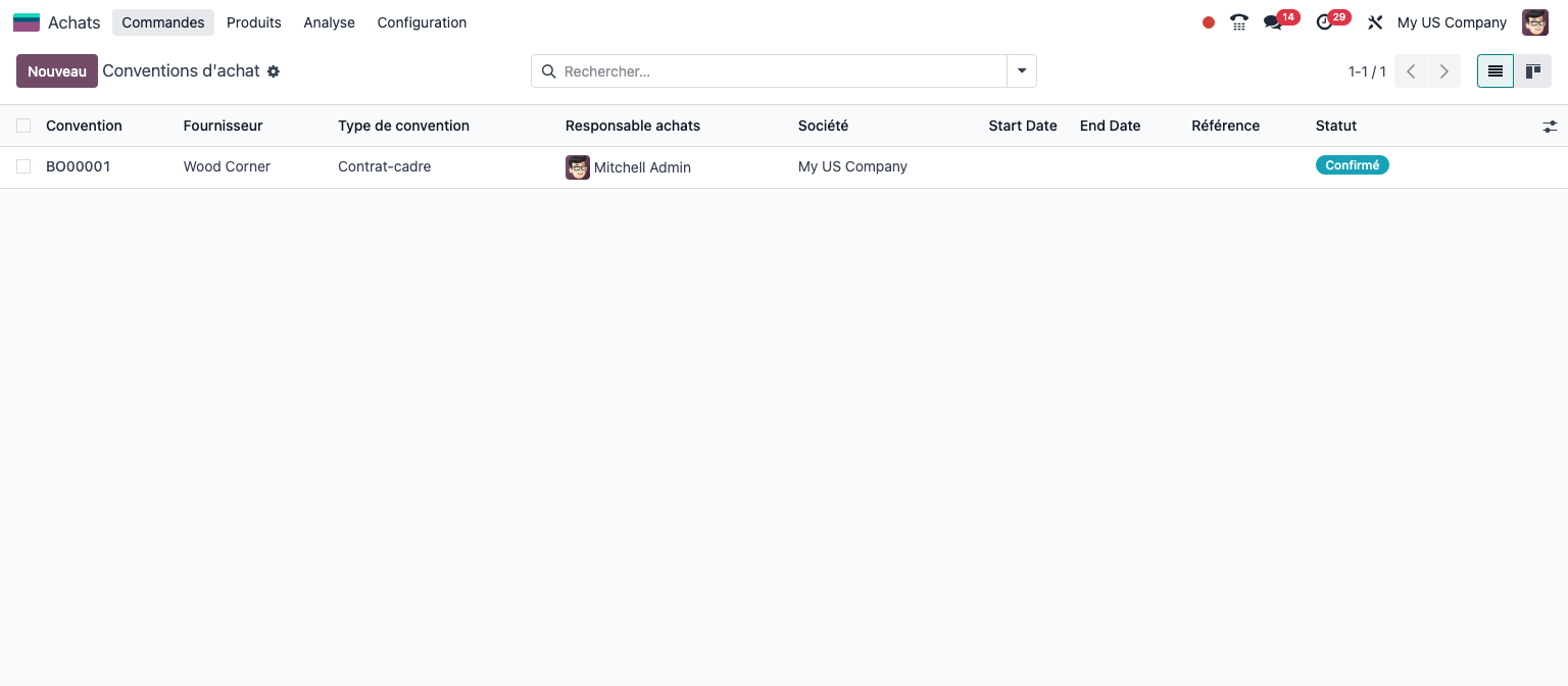 Configuration d’une convention d’achat fournisseur