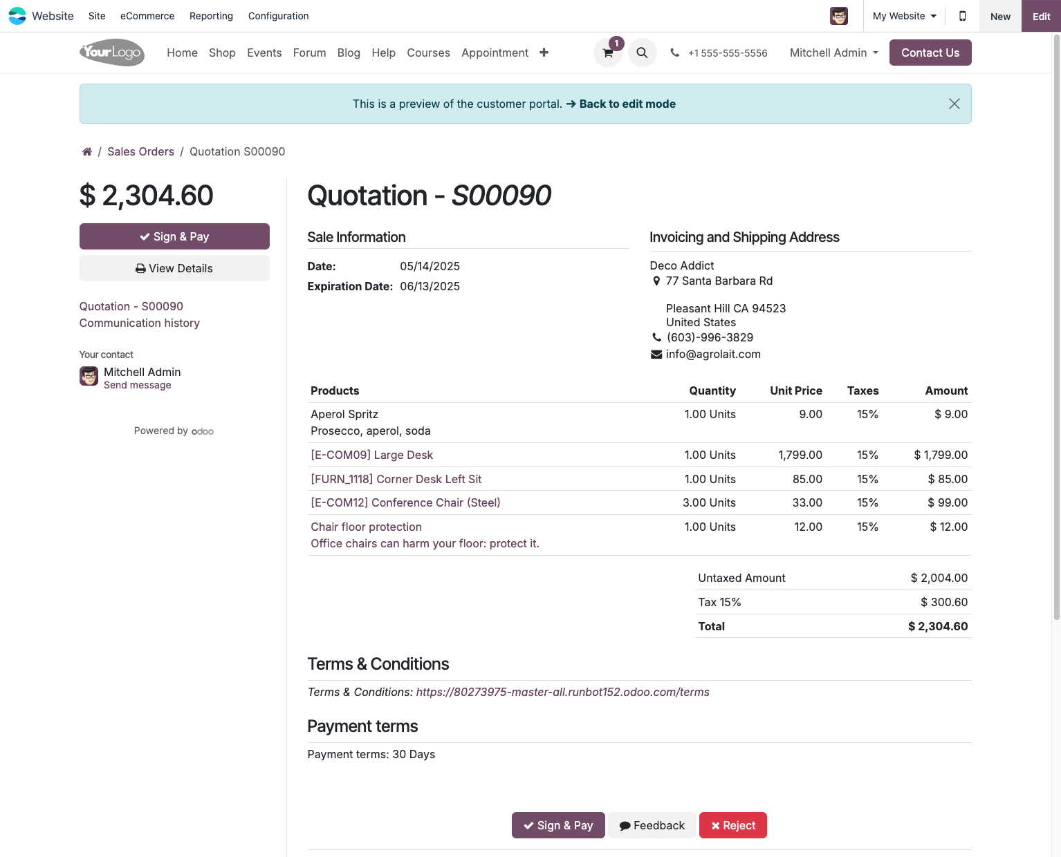 Acceptation en ligne d’un devis par le client