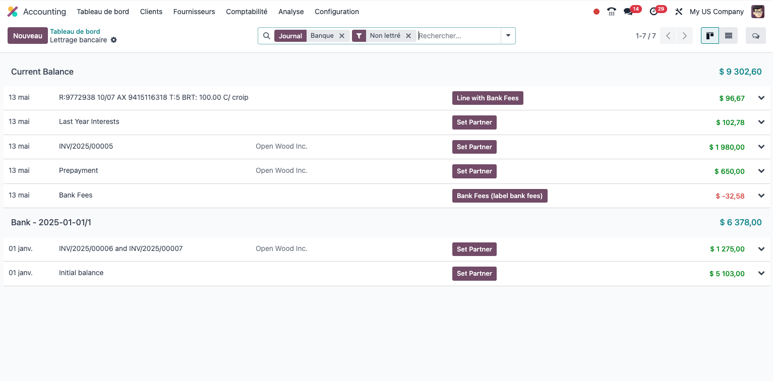 Interface de rapprochement bancaire